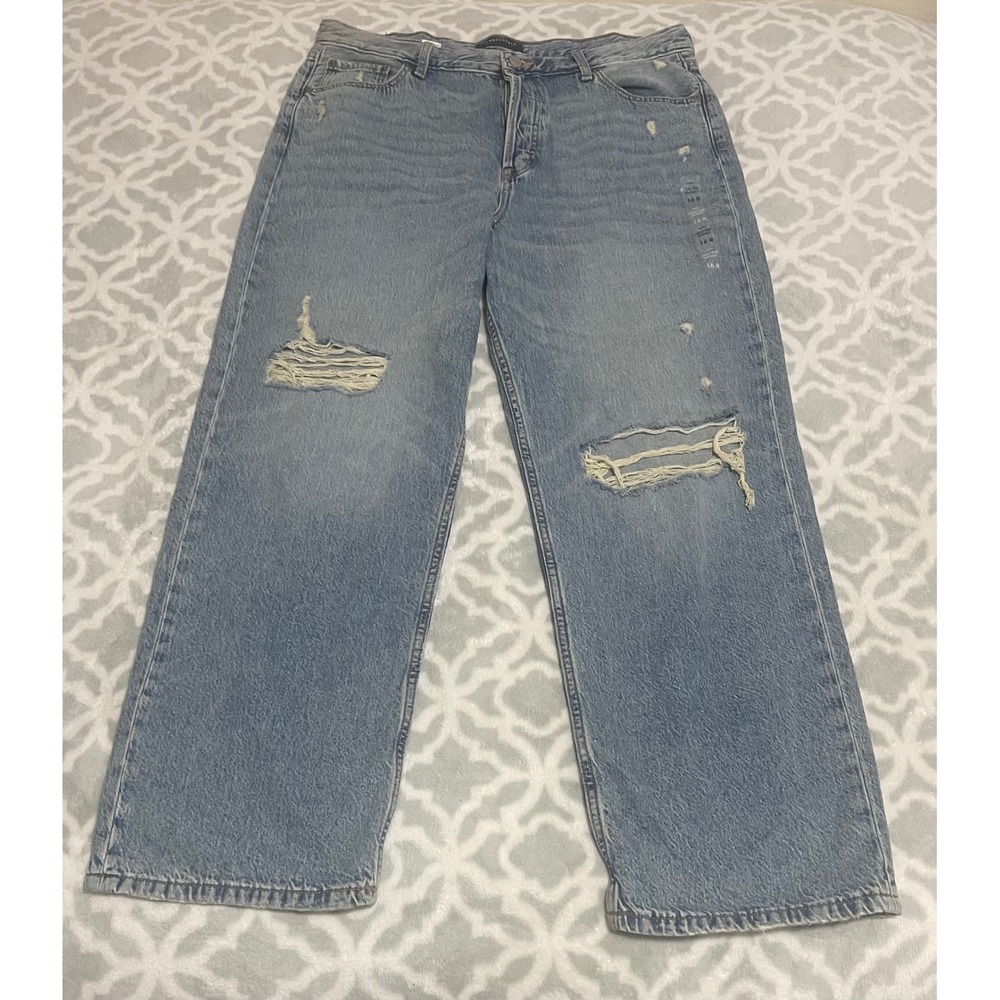 Aeropostale High Rise Baggy Distressed Jeans Light Wash Blue 16 Reg